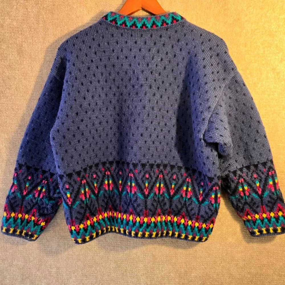 Dale of Norway Women Blue Pure New Wool Fair Isle Pewter Button Cardigan Size L - Picture 2 of 10